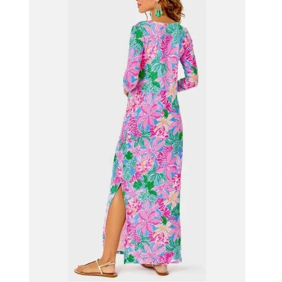 Lilly Pulitzer Morgann Maxi Dress 3/4 Sleeve Pastel Multi Color Tigers Lair M - Picture 2 of 10